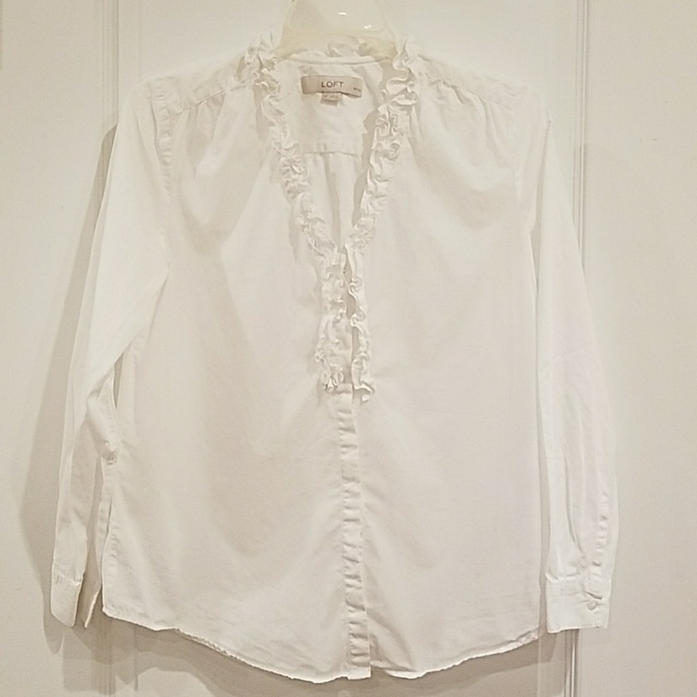 Loft white ruffle button down SP